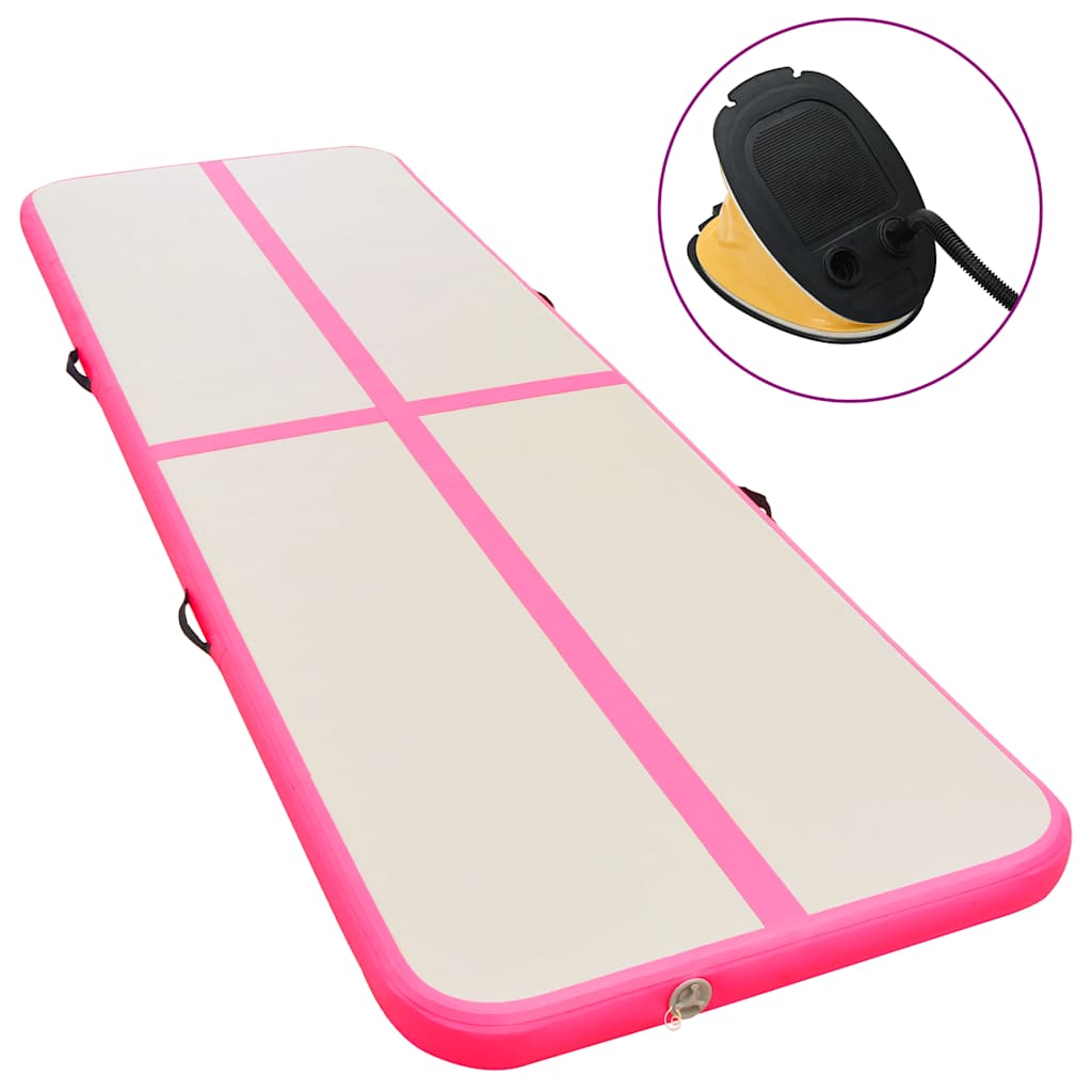 oppustelig gymnastikmåtte med pumpe 300 x 100 x 10 cm PVC Pink