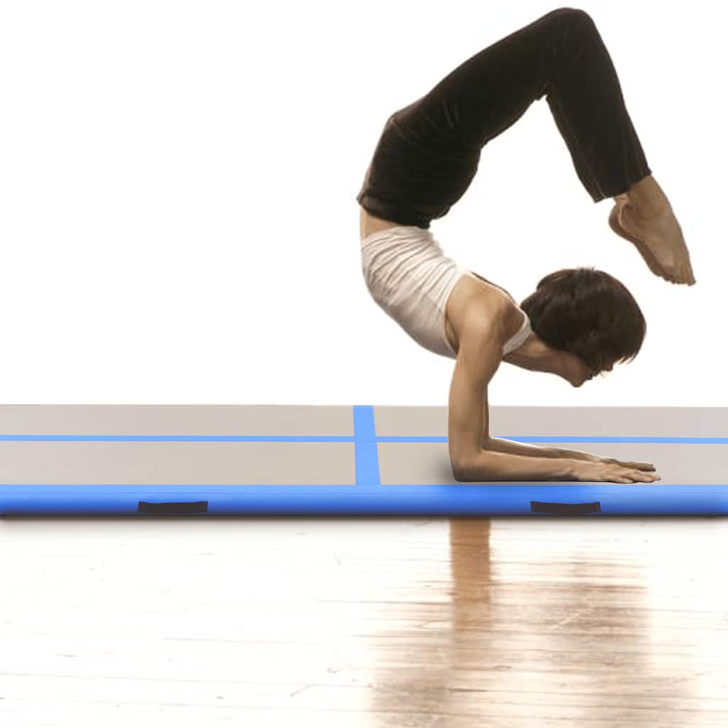 oppustelig gymnastikmåtte med pumpe 400 x 100 x 10 cm PVC blå