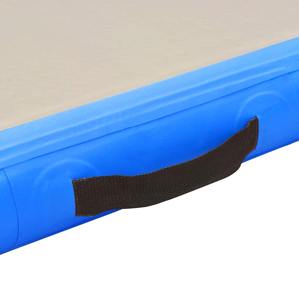 oppustelig gymnastikmåtte med pumpe 400 x 100 x 10 cm PVC blå