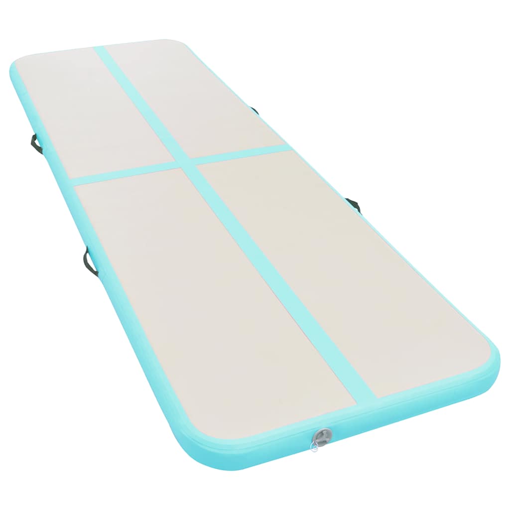 oppustelig gymnastikmåtte med pumpe 400 x 100 x 10 cm PVC grøn