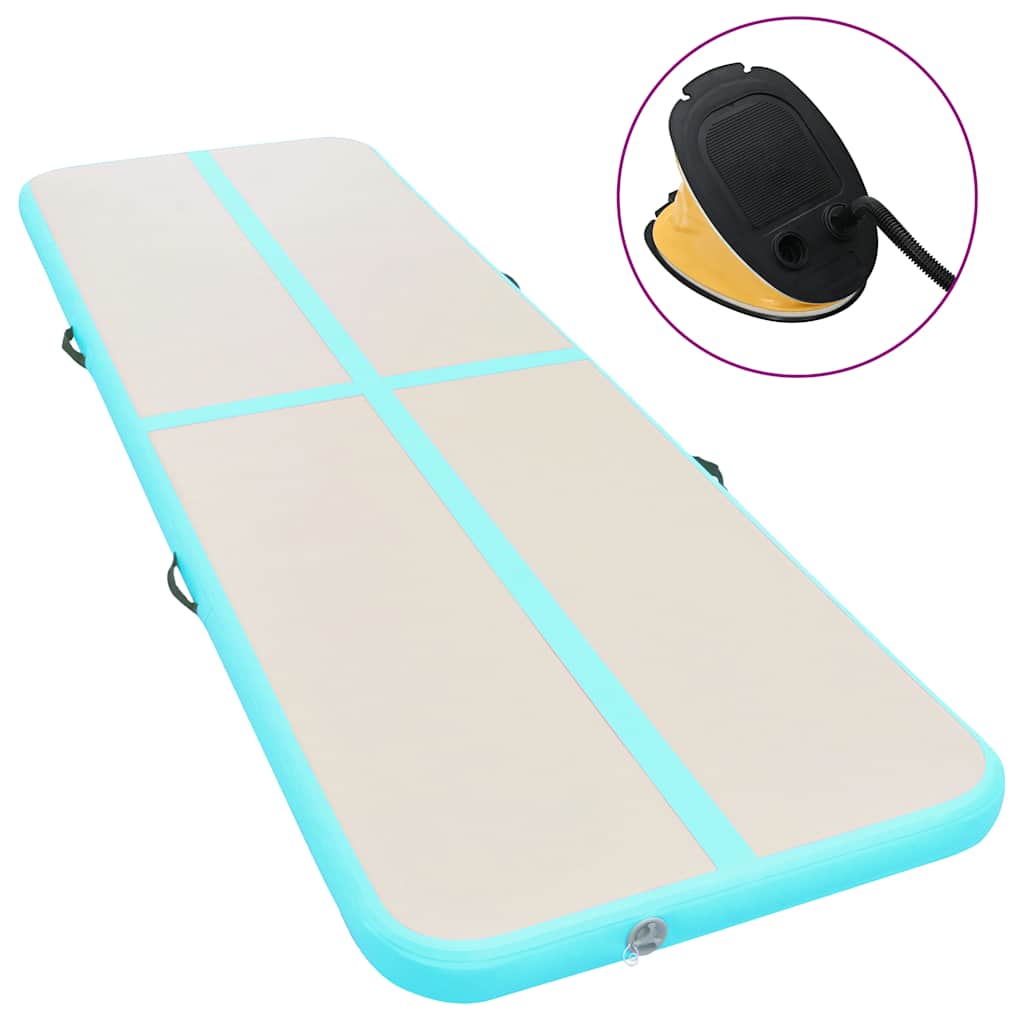 oppustelig gymnastikmåtte med pumpe 500 x 100 x 10 cm PVC grøn billede