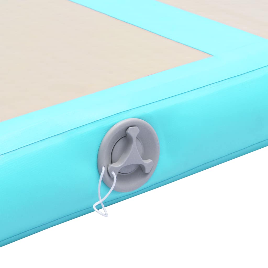 oppustelig gymnastikmåtte med pumpe 500 x 100 x 10 cm PVC grøn