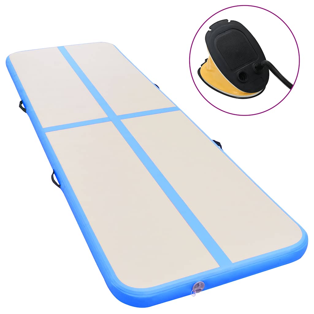 oppustelig gymnastikmåtte med pumpe 600 x 100 x 10 cm PVC blå