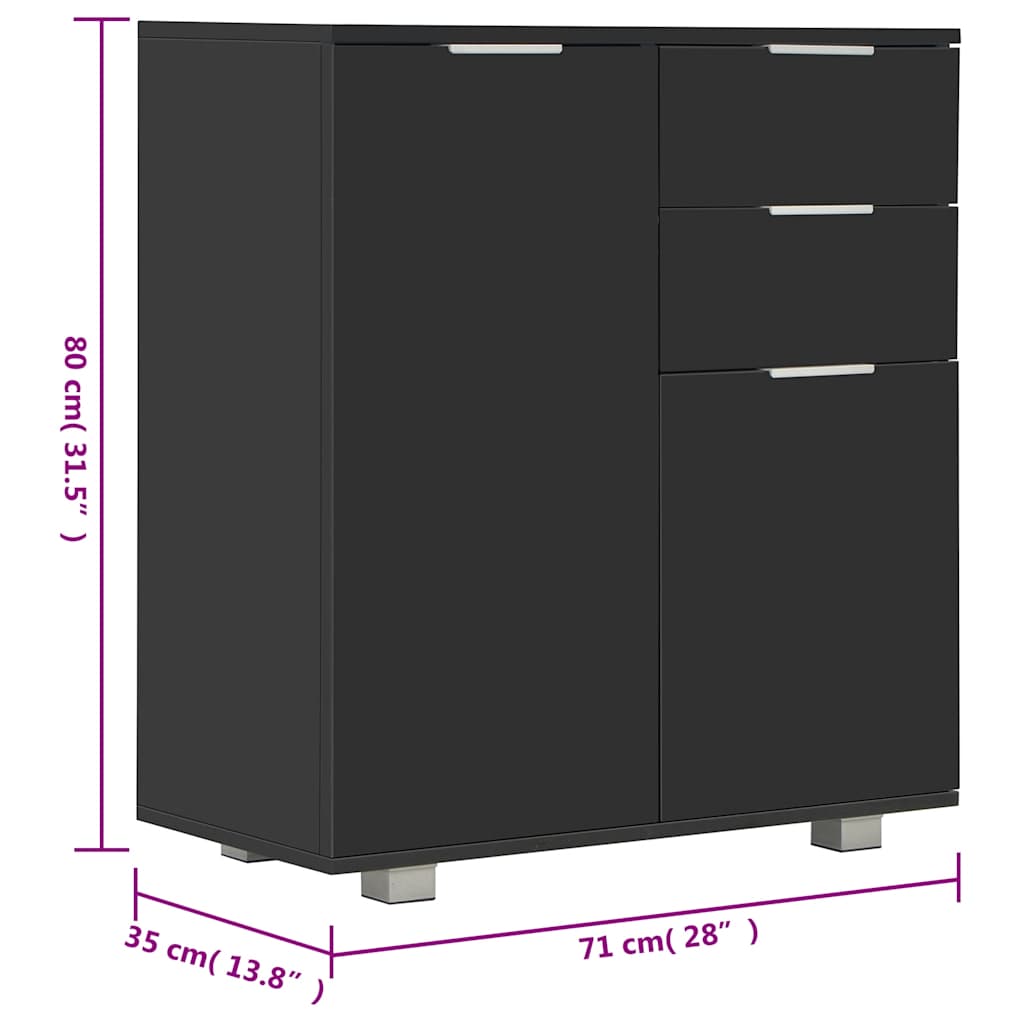 skænk 71x35x80 cm konstrueret træ sort højglans