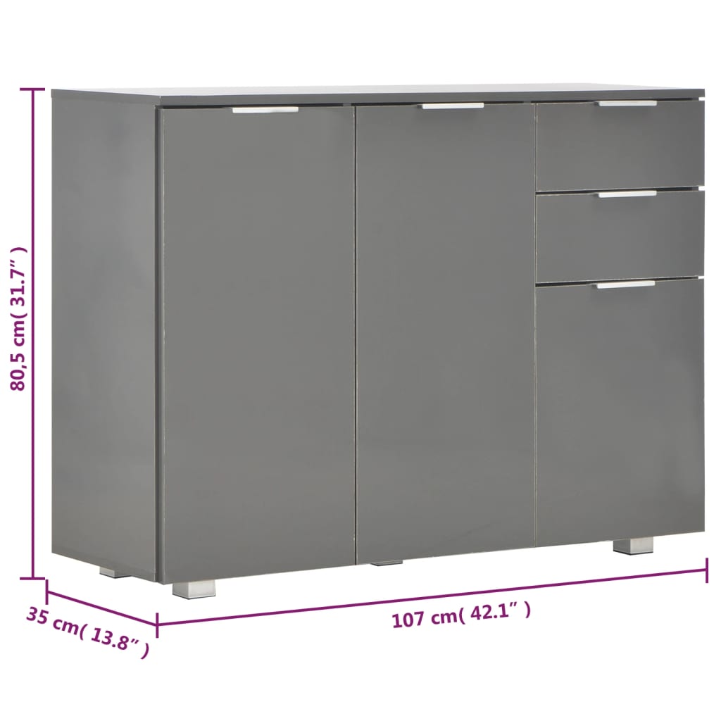 skænk 107x35x80,5 cm grå højglans