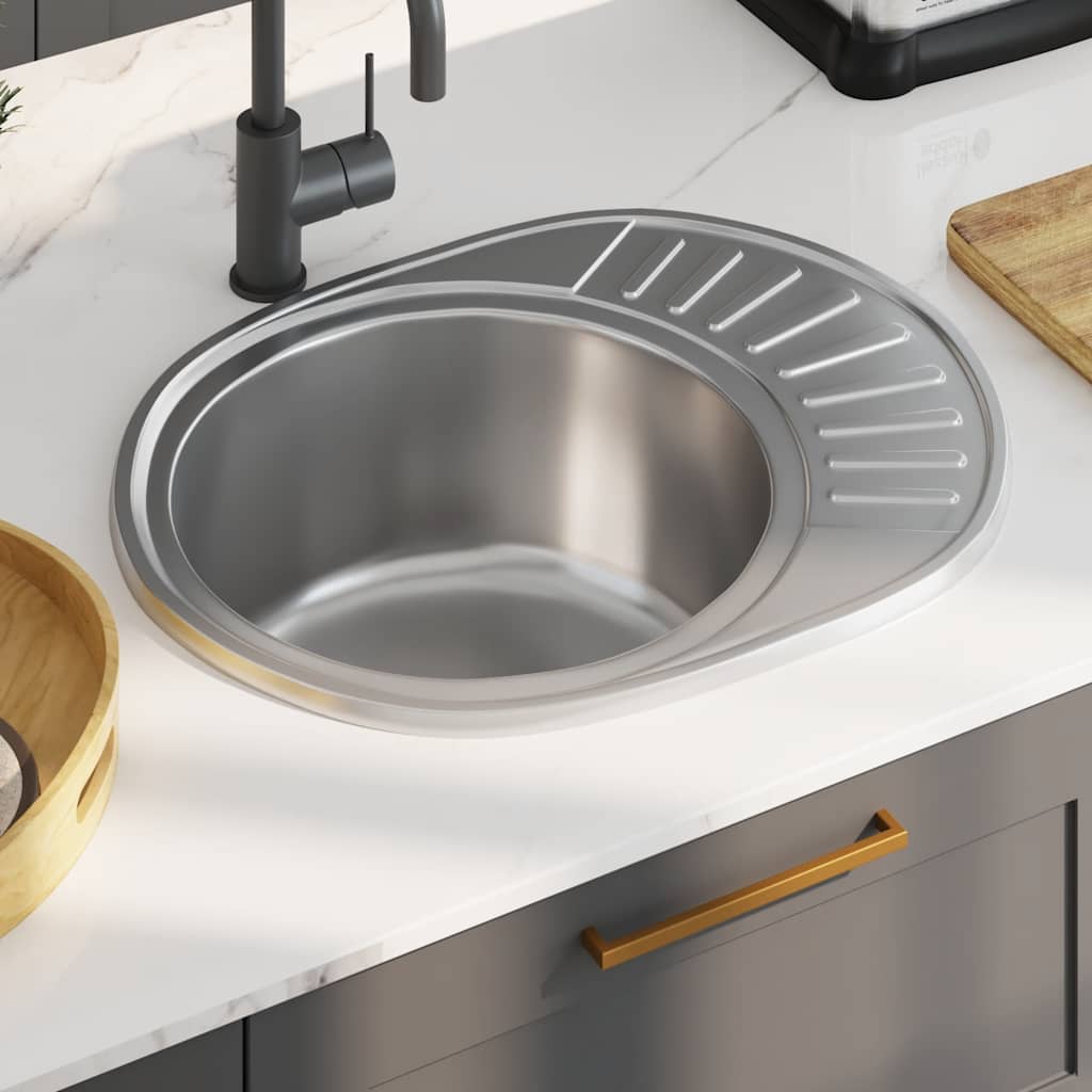 køkkenvask med strainer og vandlås oval rustfrit stål billede