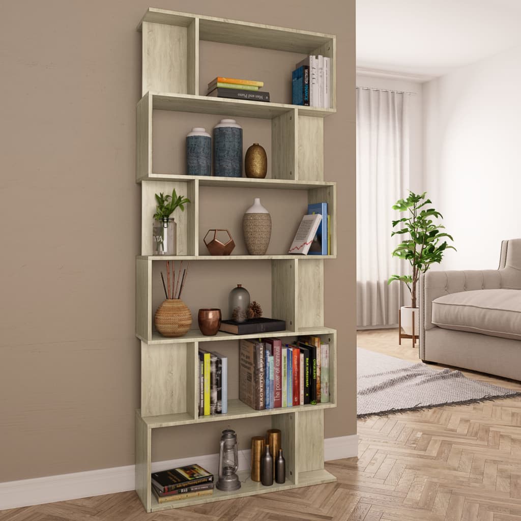 Bogreol/rumdeler i sonoma-eg - 80 × 24 × 192 cm, konstrueret træ