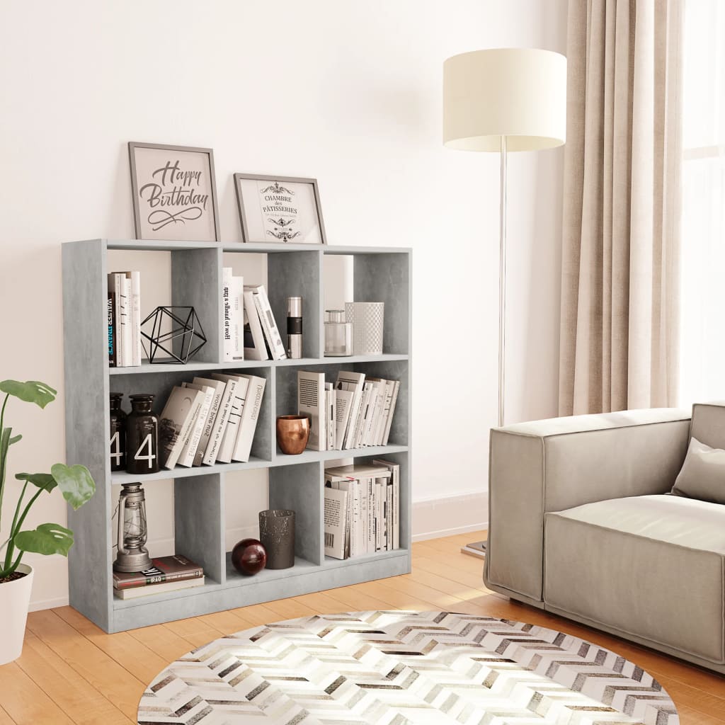 bogreol 97,5x29,5x100 cm konstrueret træ betongrå billede