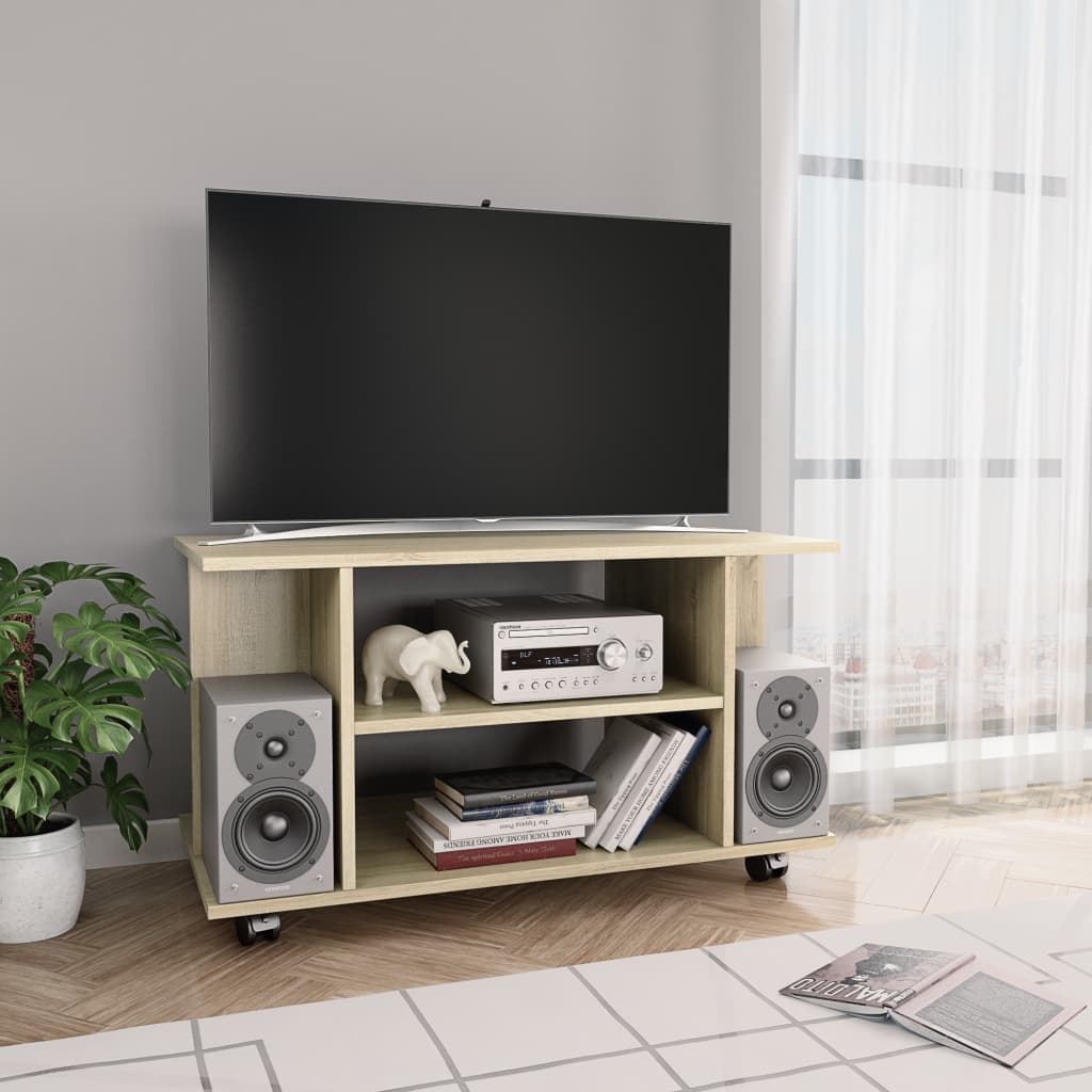 tv-skab med hjul 80x40x45 cm konstrueret træ sonoma-eg