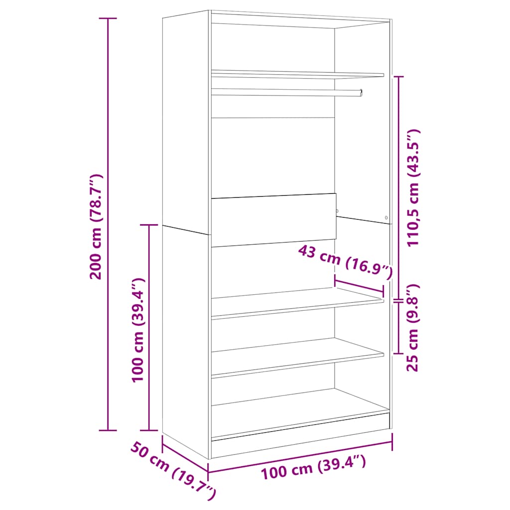 klædeskab 100x50x200 cm konstrueret træ sort