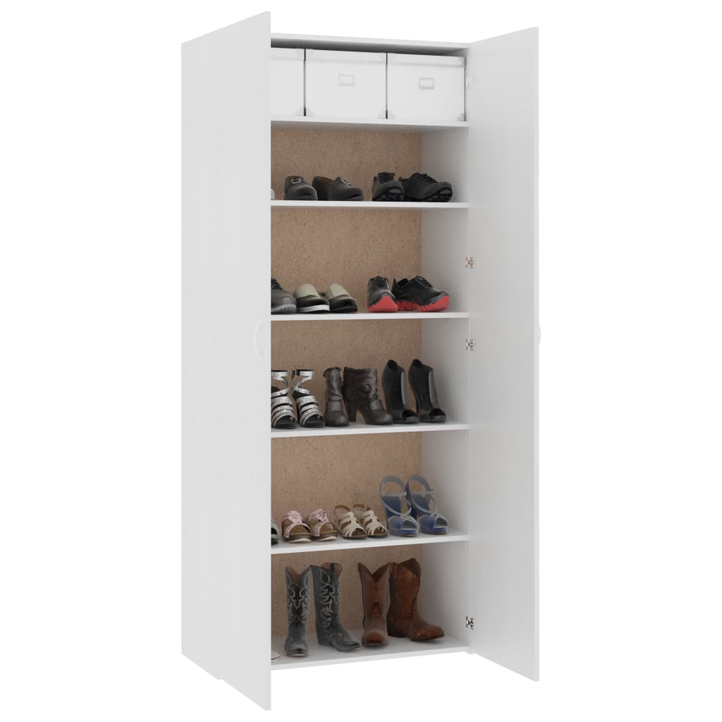 skoskab 80x35,5x180 cm konstrueret træ hvid