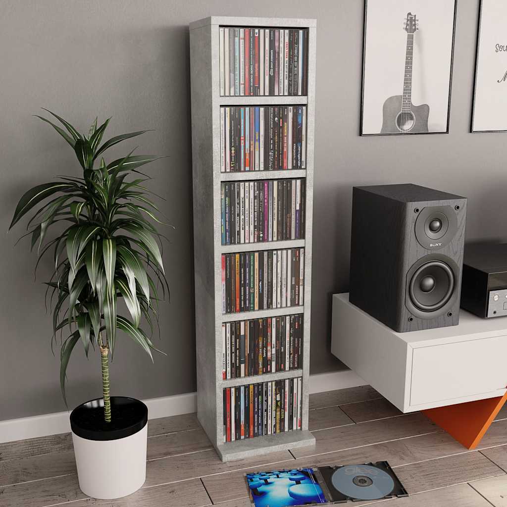 cd-reol 21x20x88 cm konstrueret træ betongrå