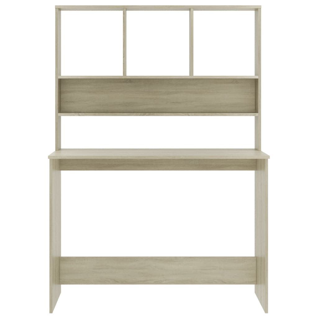 skrivebord m. hylder 110x45x157 cm konstrueret træ sonoma-eg