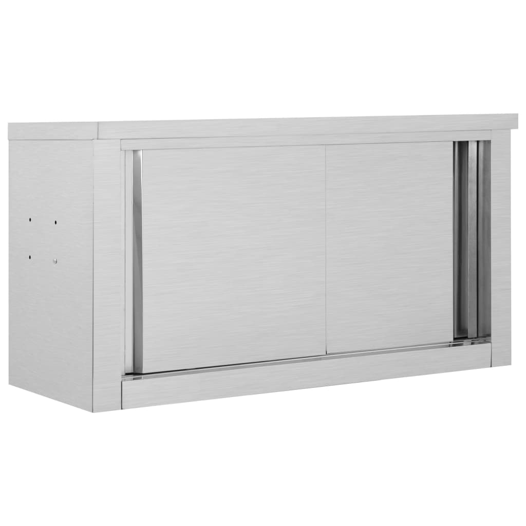 køkkenskab m. skydelåger væghængt 90 x 40 x 50 cm rustfrit stål billede