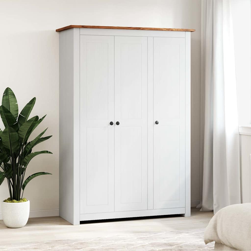 klædeskab med 3 låger 118 x 50 x 171,5 cm fyrretræ hvid Panama billede
