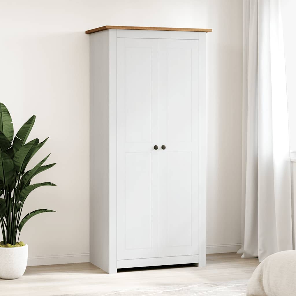 klædeskab Panama-serien 80x50x171,5 cm massivt fyrretræ hvid billede