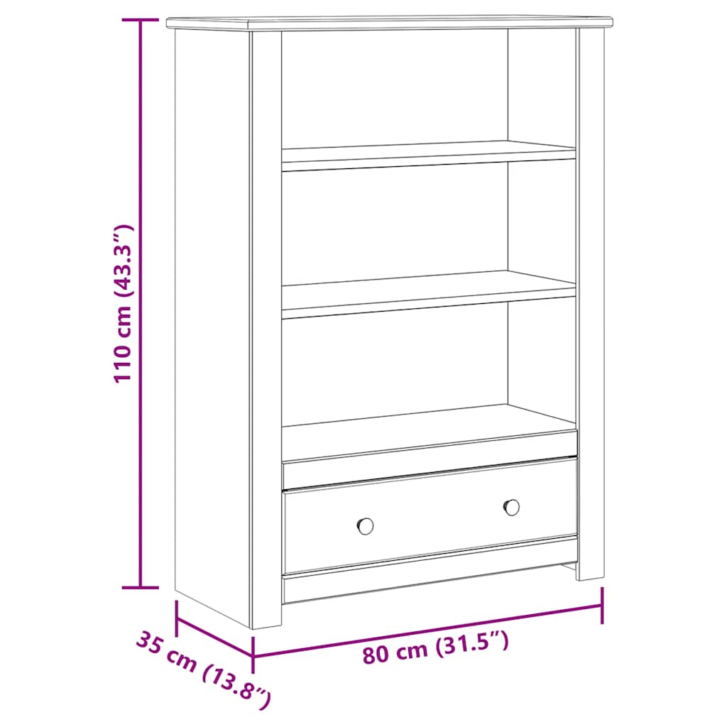 bogreol 80 x 35 x 100 cm massivt fyrretræ hvid Panama