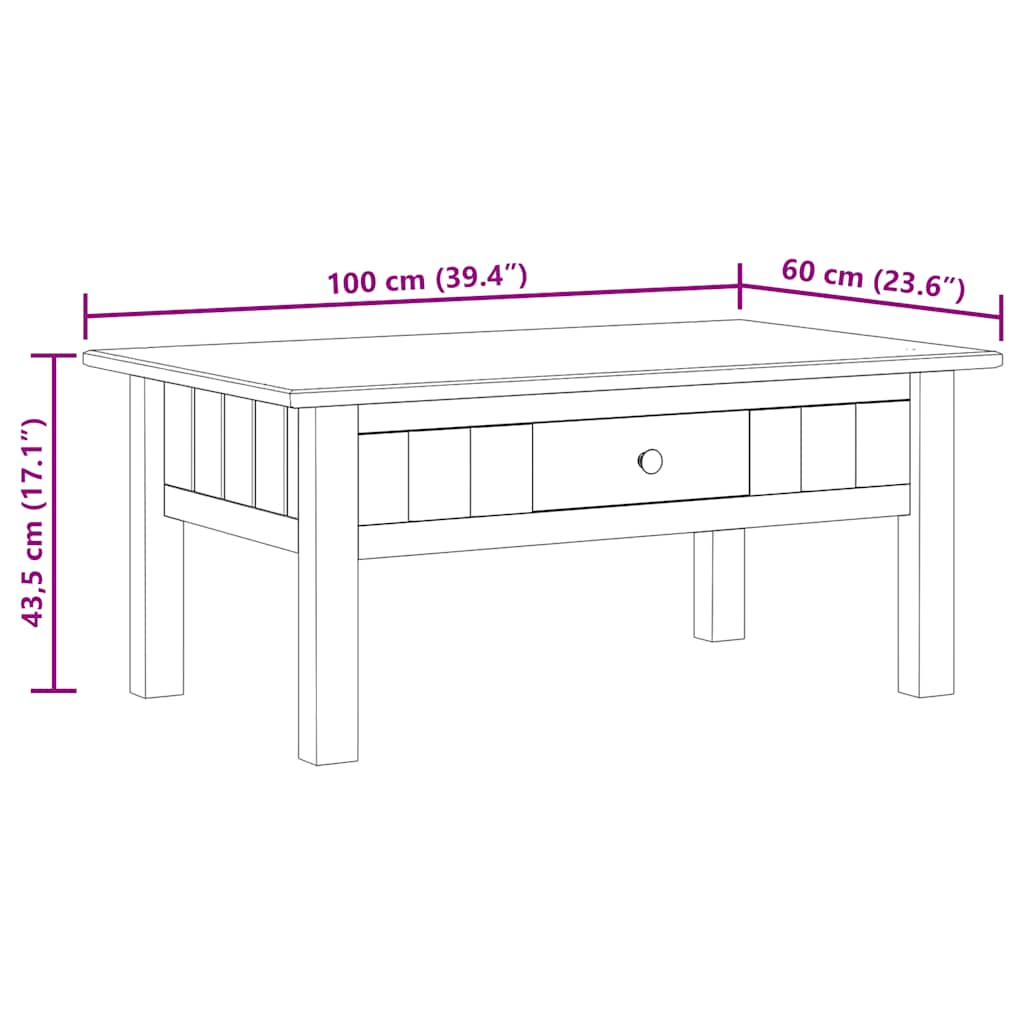 sofabord 100x60x43,5 cm massivt fyrretræ Panama