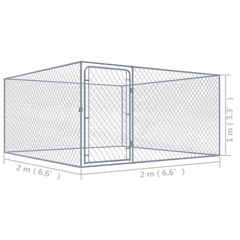 udendørs hundeløbegård 2 x 2 x 1 m galvaniseret stål