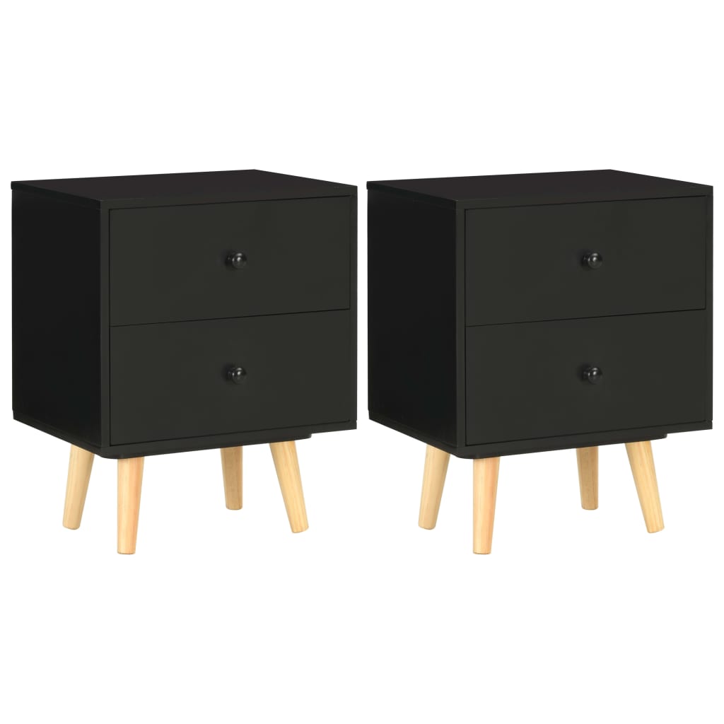 sengeskabe 2 stk. 40 x 30 x 50 cm massivt fyrretræ sort