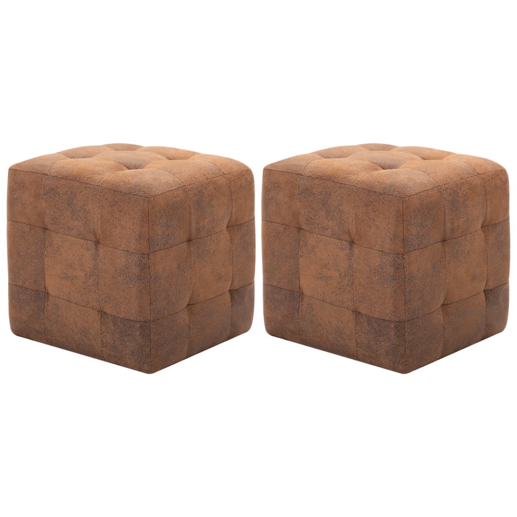 puf 2 stk. 30 x 30 x 30 cm imiteret ruskind brun