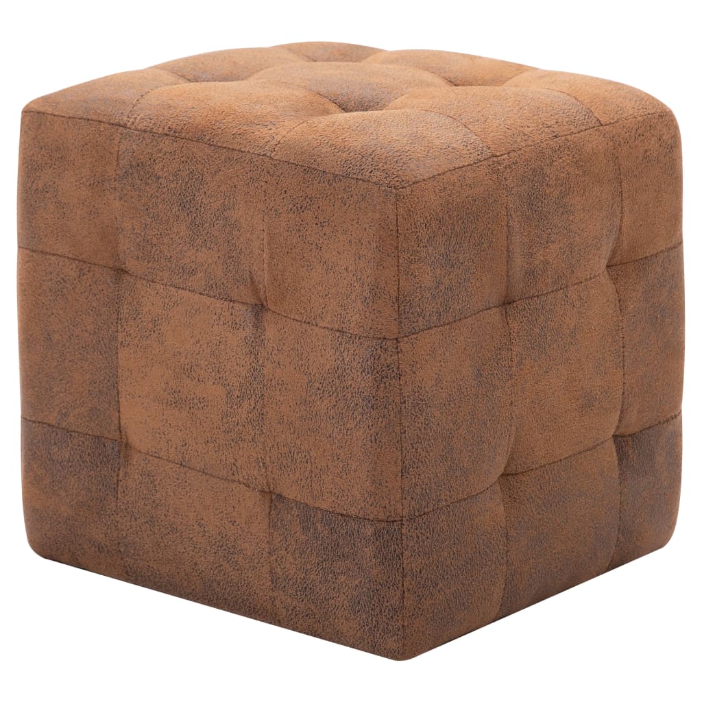puf 2 stk. 30 x 30 x 30 cm imiteret ruskind brun