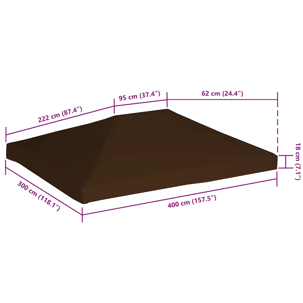 pavillontopdække 310 g/m² 3 x 4 m brun