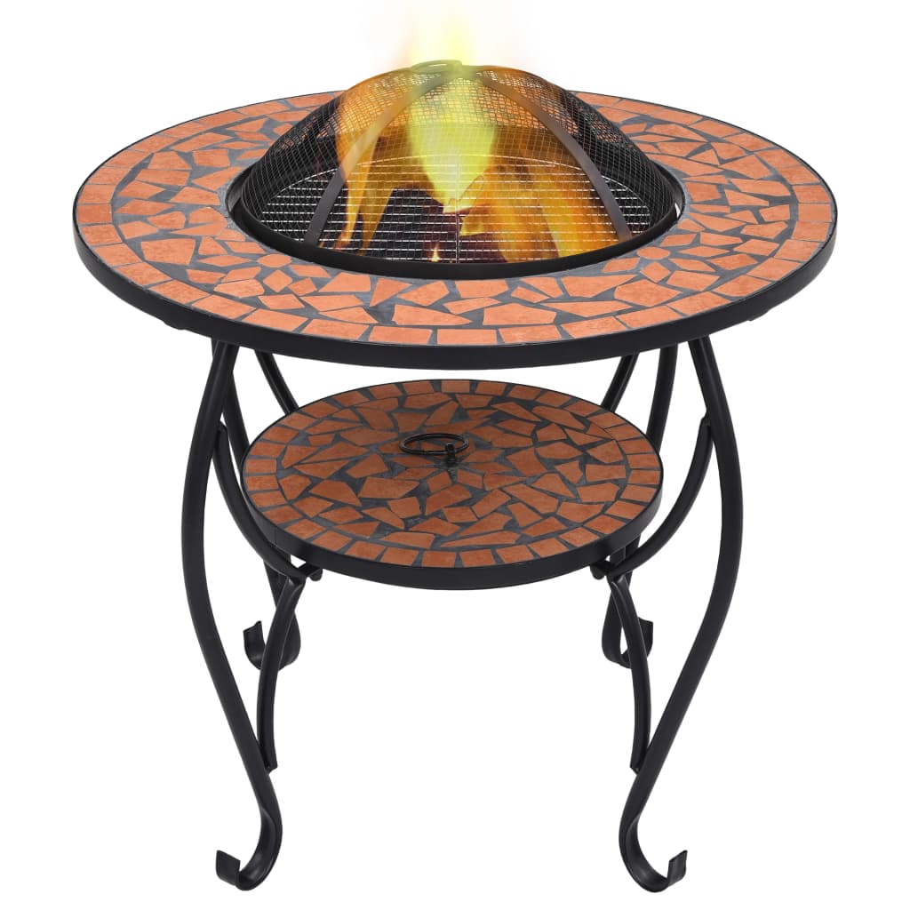 Bålfad med mosaikbord 68 cm i keramik - terracotta