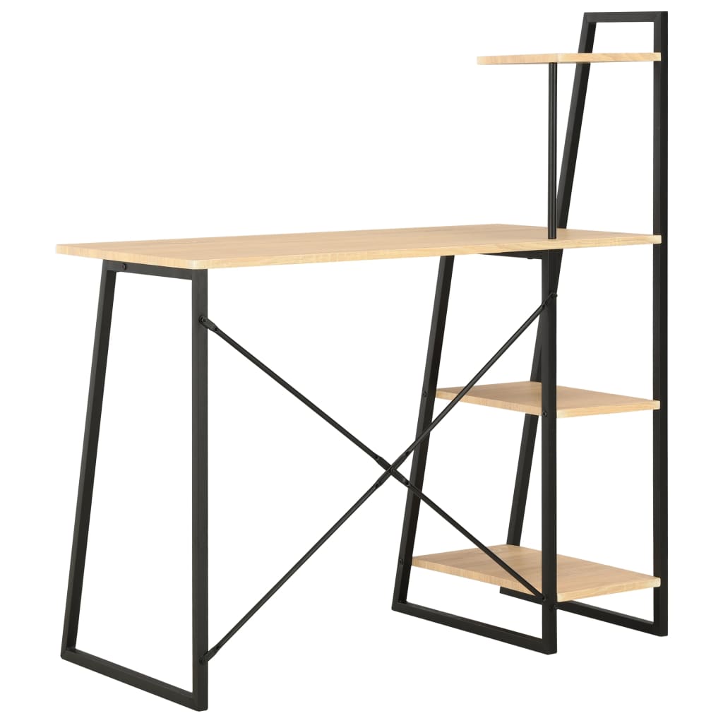 skrivebord med reol 102x50x117 cm sort og eg