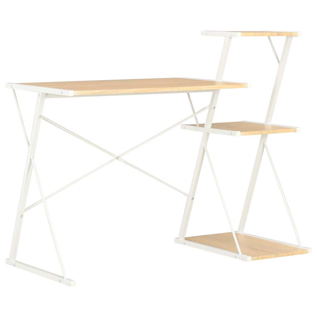 skrivebord med hylde 116x50x93 cm hvid og egetræsfarve