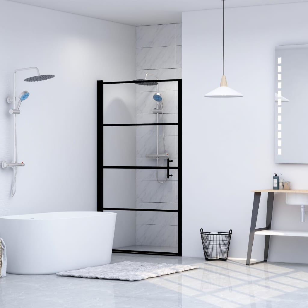brusedør 81 x 195 cm hærdet glas sort billede