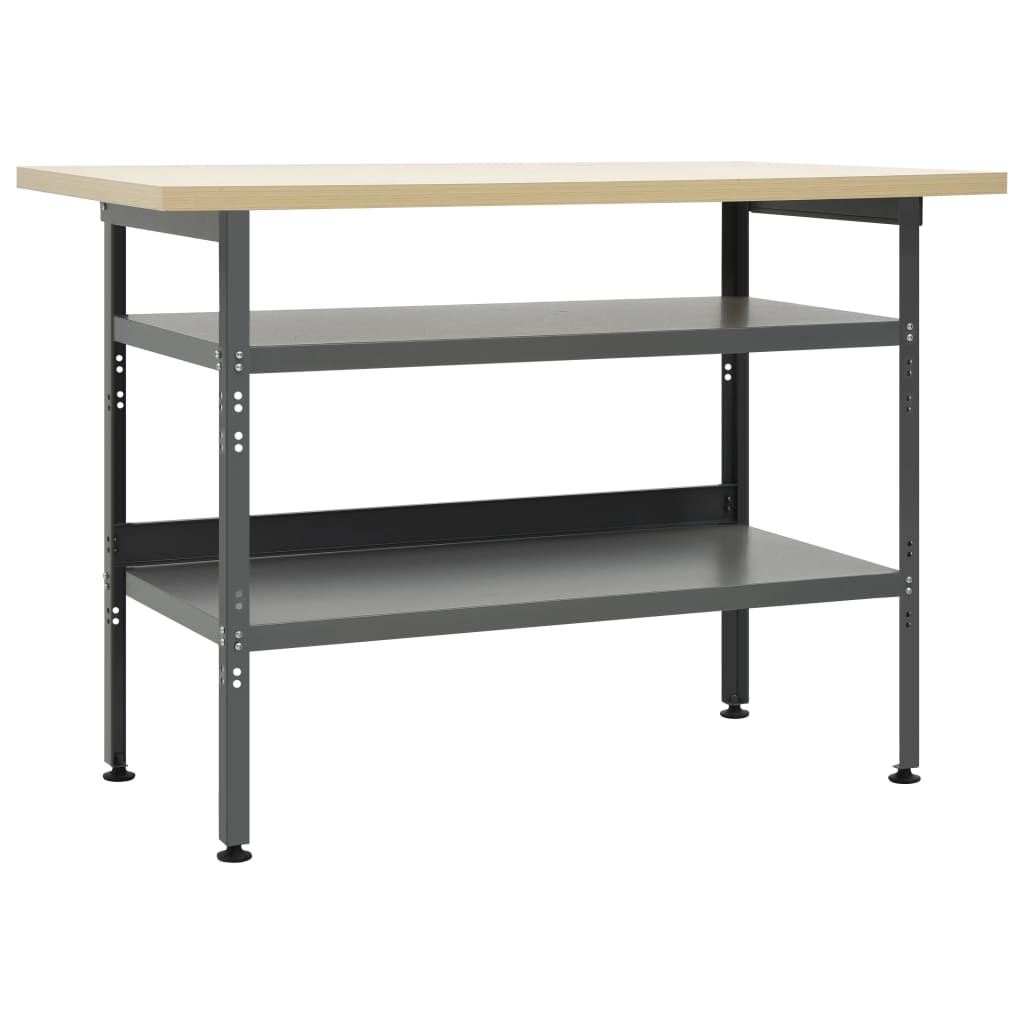 Arbejdsbord 120×60×85 cm - stål med trælook bordplade, grå