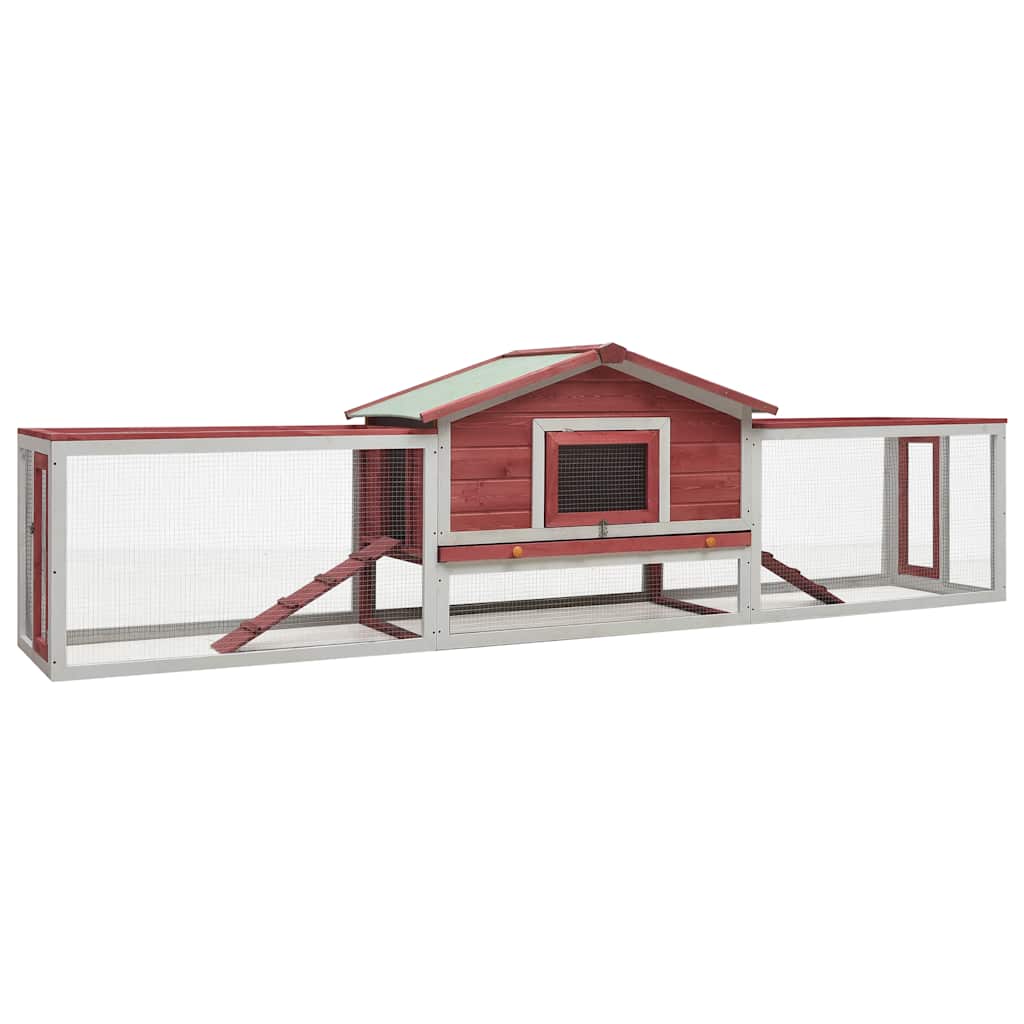 kaninbur 310x70x87 cm massivt fyrretræ og grantræ rød billede