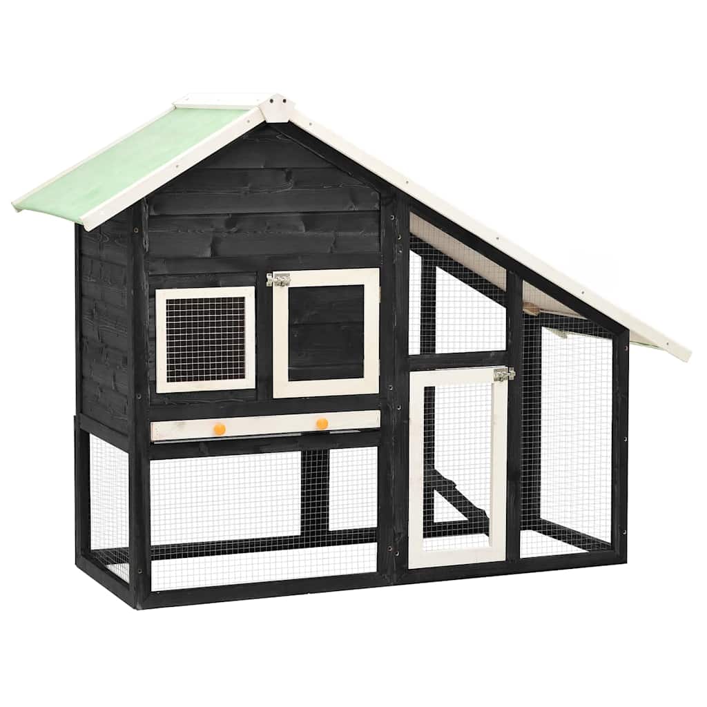 kaninbur 140x63x120 cm massivt fyrretræ grå og hvid billede