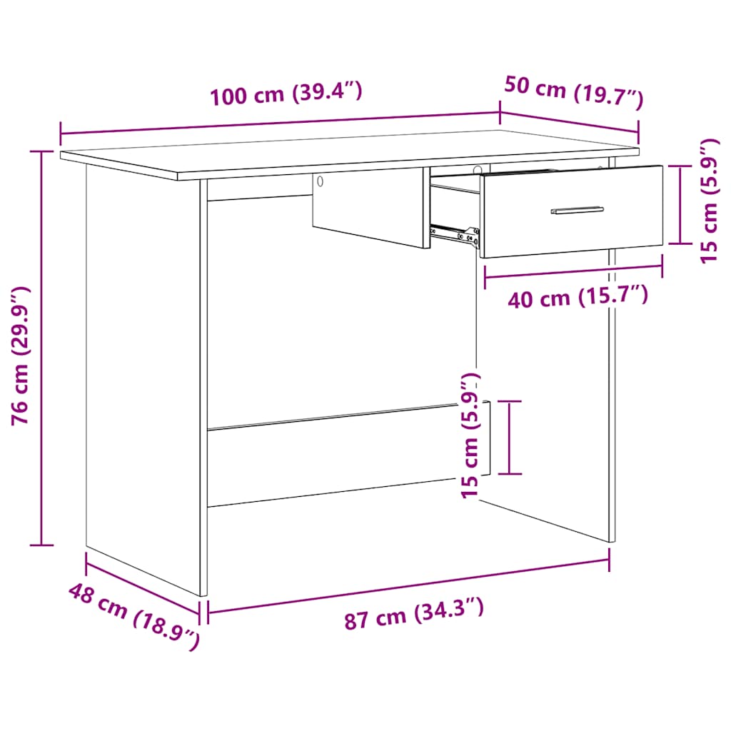 skrivebord 100x50x76 cm konstrueret træ betongrå
