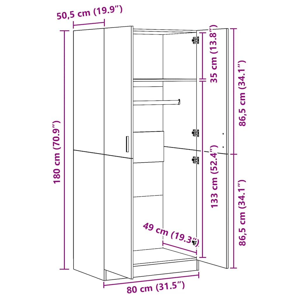 klædeskab 80x52x180 cm konstrueret træ sonoma-eg