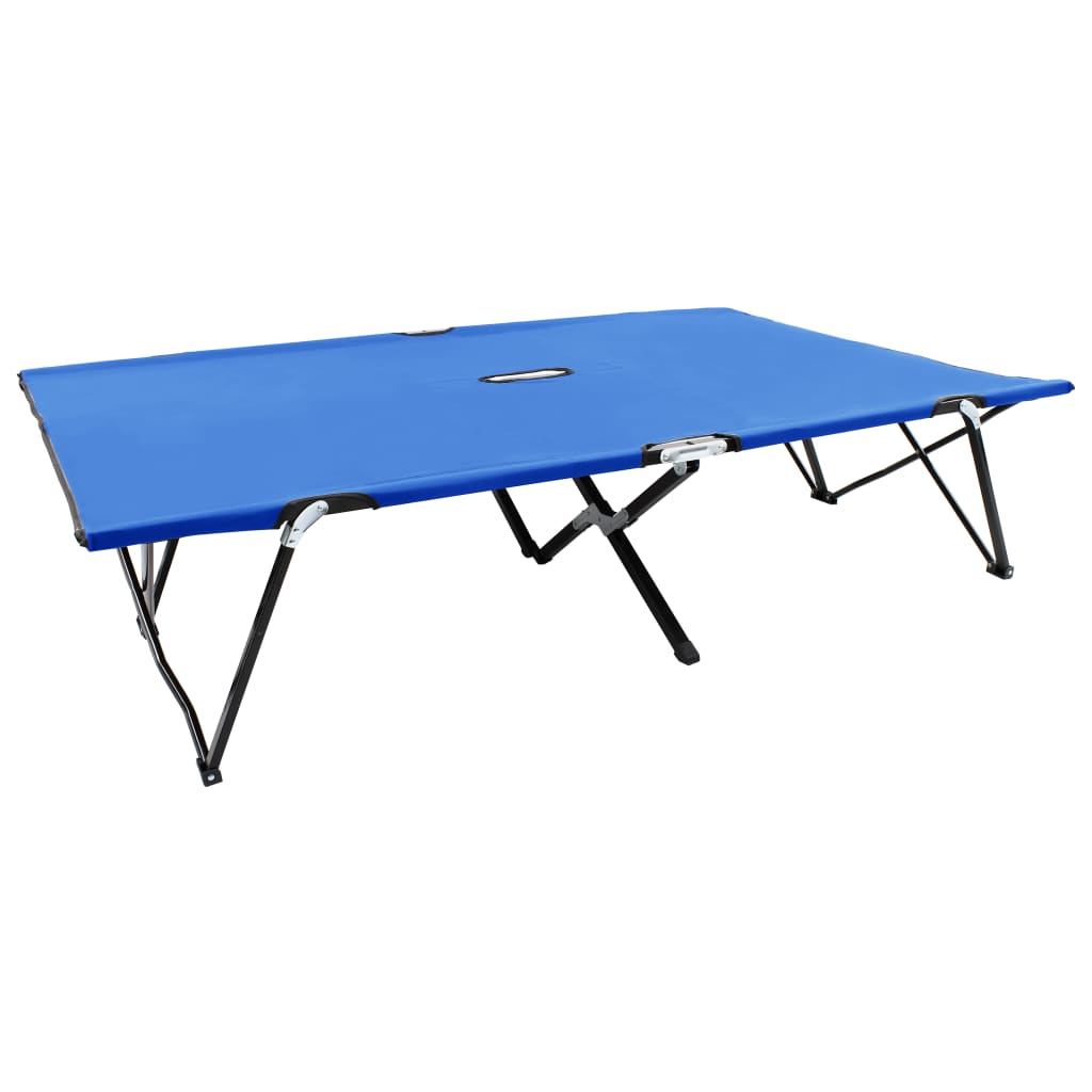 Foldbar 2-personers liggestol/campingseng - stål, blå