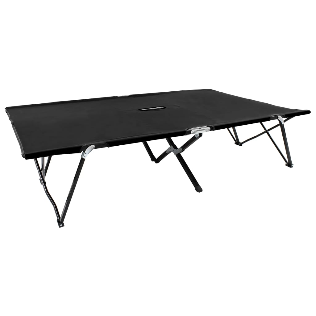 Foldbar 2-personers solseng i stål - sort, 193 × 125 × 40 cm