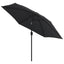 udendørs parasol med LED-lys og stålstang 300 cm sort