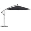 hængeparasol m. LED-lys og stålstang 300 cm sort
