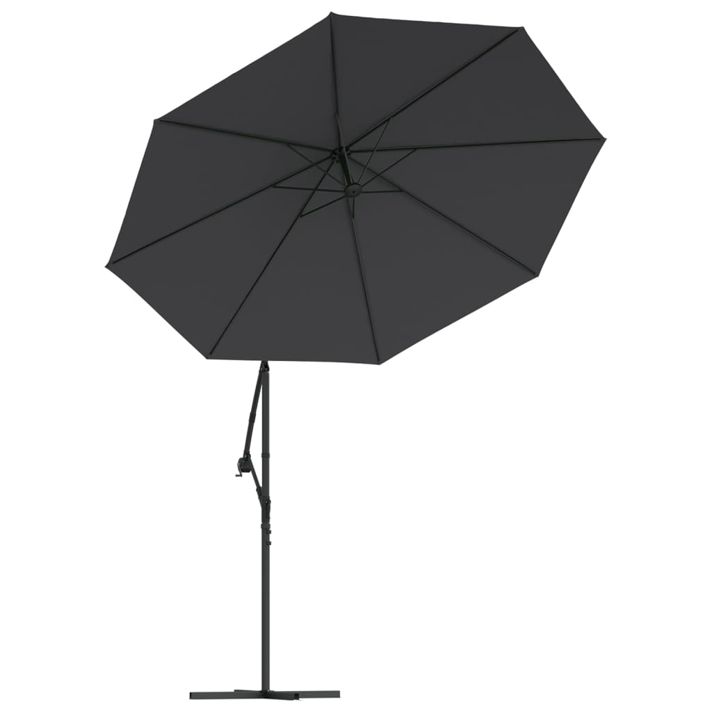 hængeparasol m. LED-lys og stålstang 300 cm sort