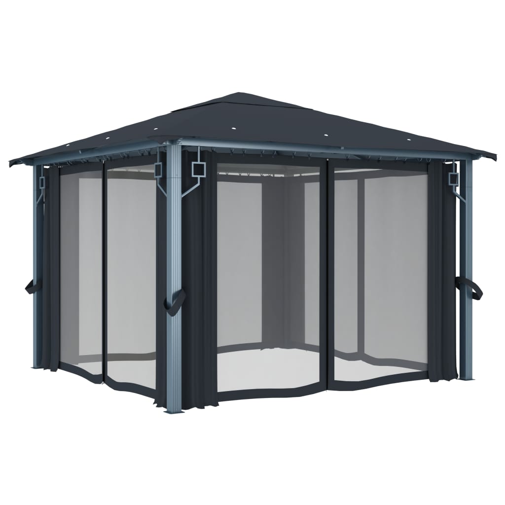 havepavillon med gardin 300x300 cm aluminium antracitgrå