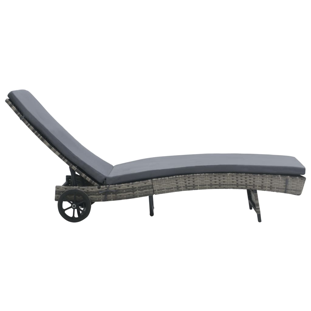liggestol med hjul og hynde polyrattan antracitgrå