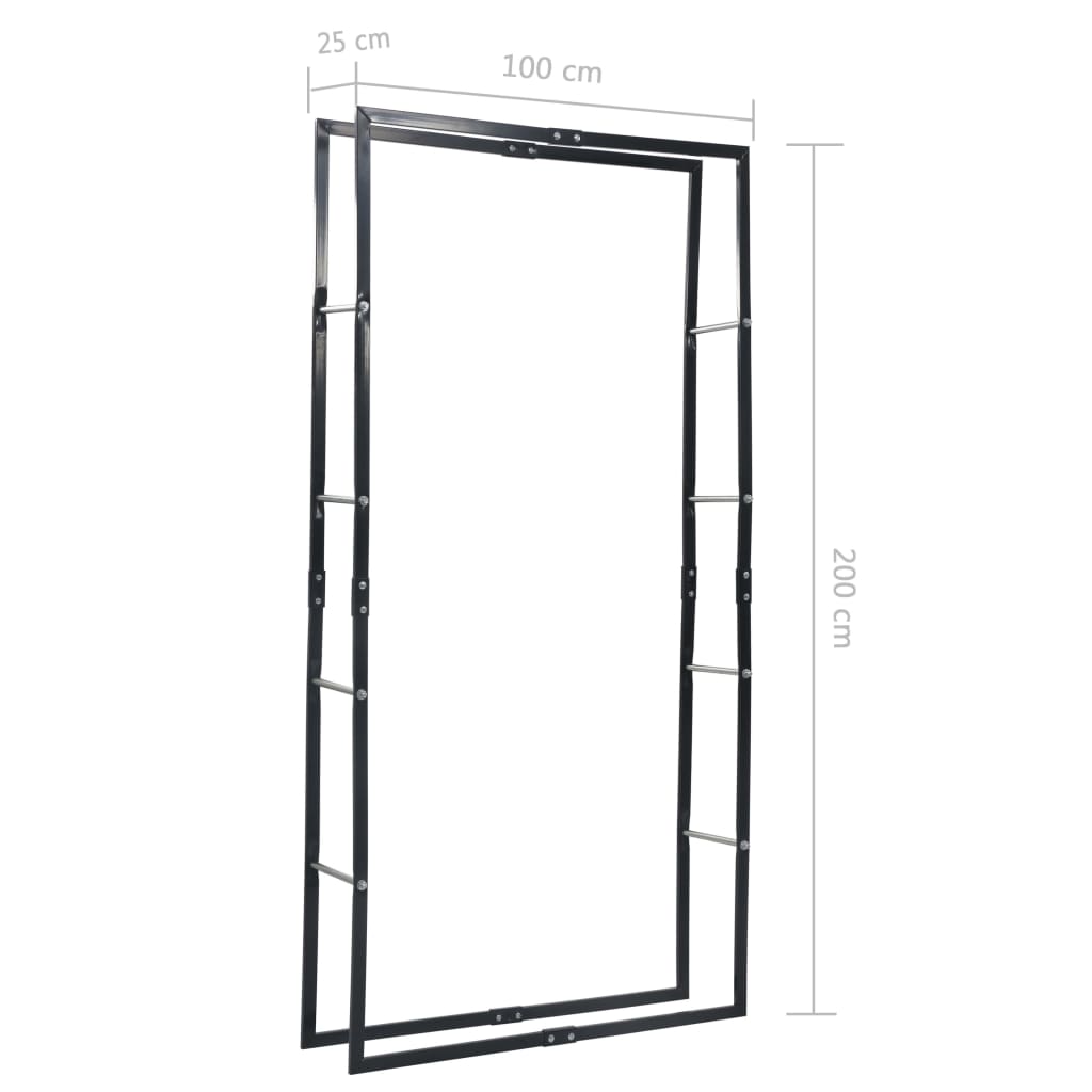 brændestativ 100x25x200 cm stål sort