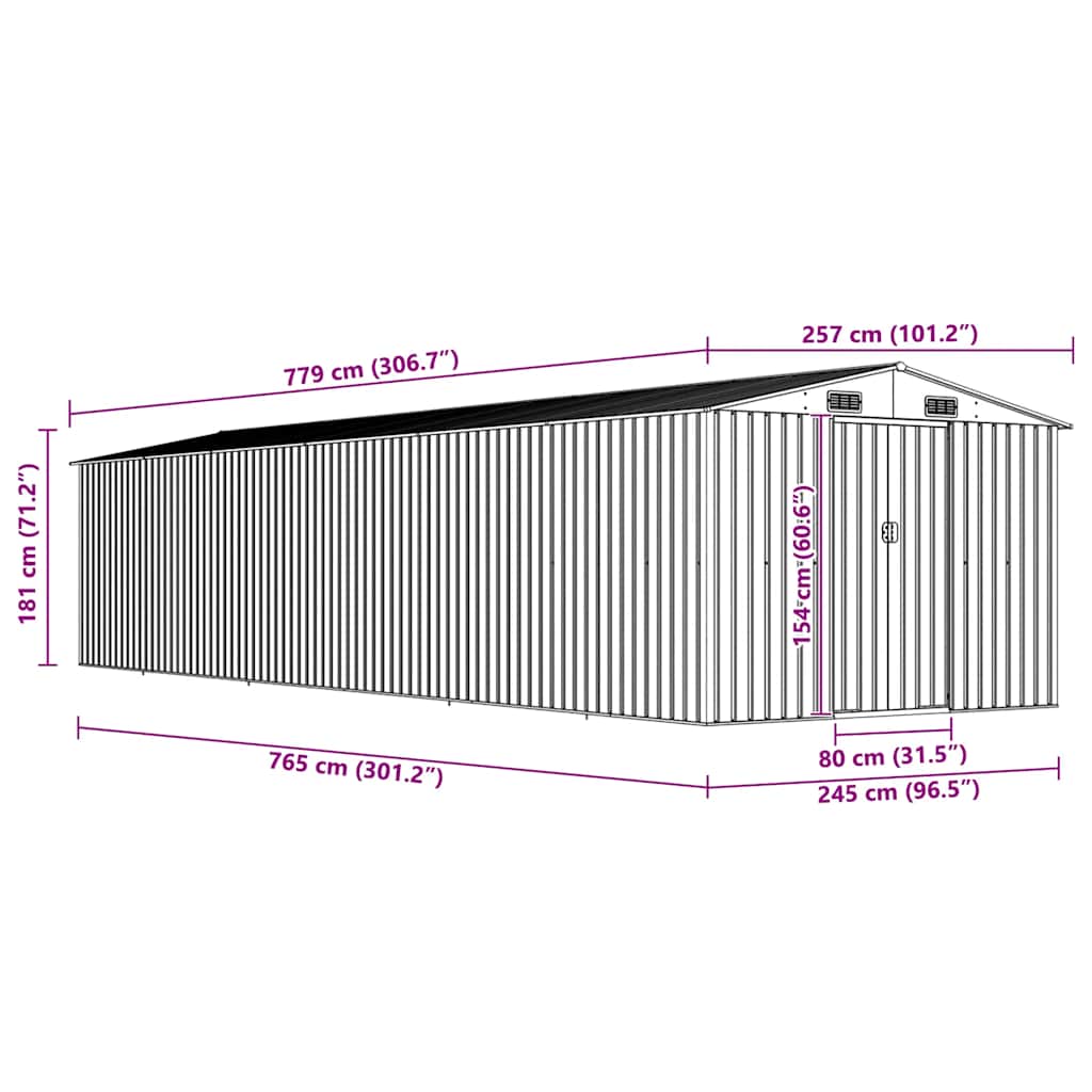 haveskur 257x779x181 cm galvaniseret stål antracitgrå