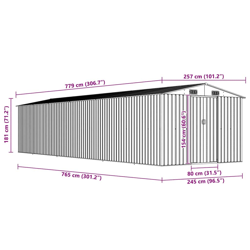 haveskur 257x779x181 cm galvaniseret stål brun