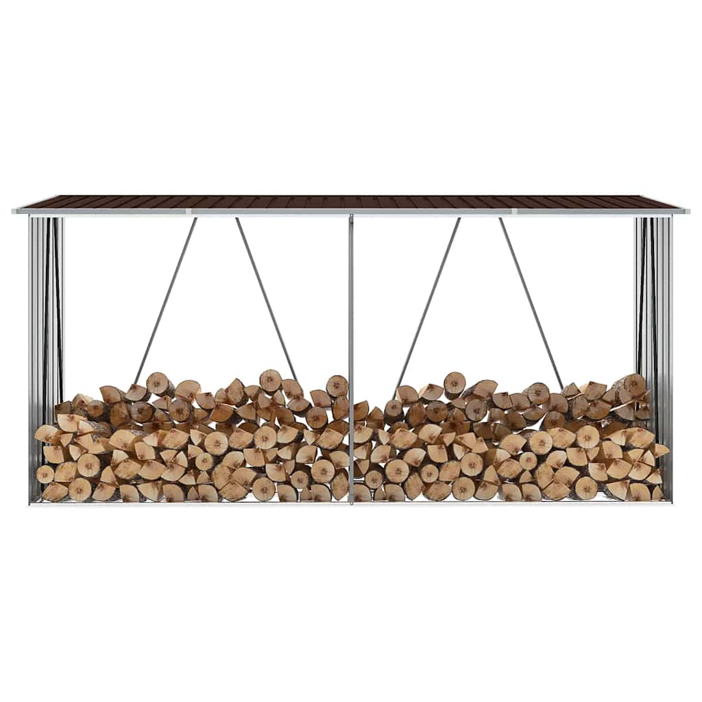 brændeskur til haven 330x84x152 cm galvaniseret stål brun