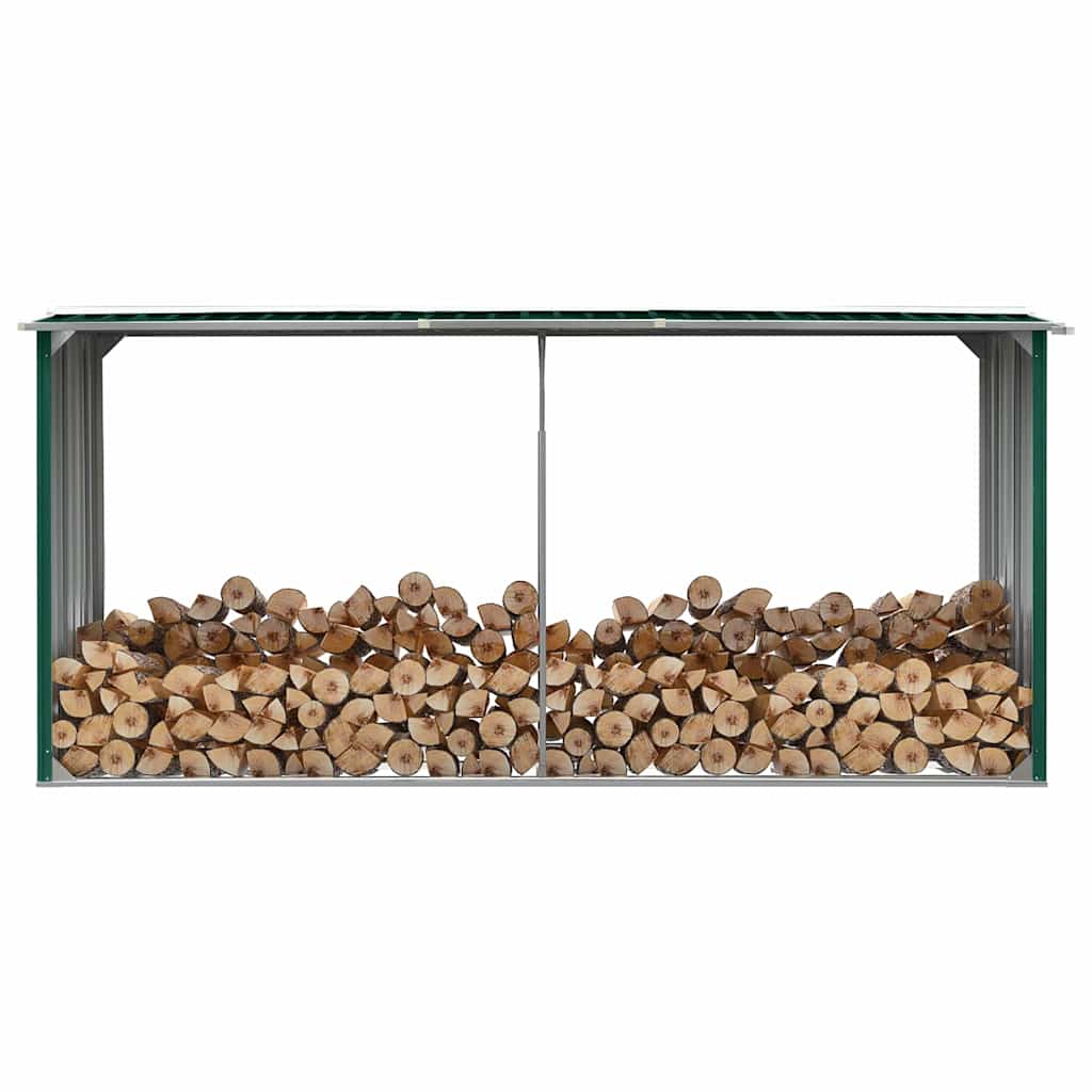 brændeskur til haven 330 x 92 x 153 cm galvaniseret stål grøn