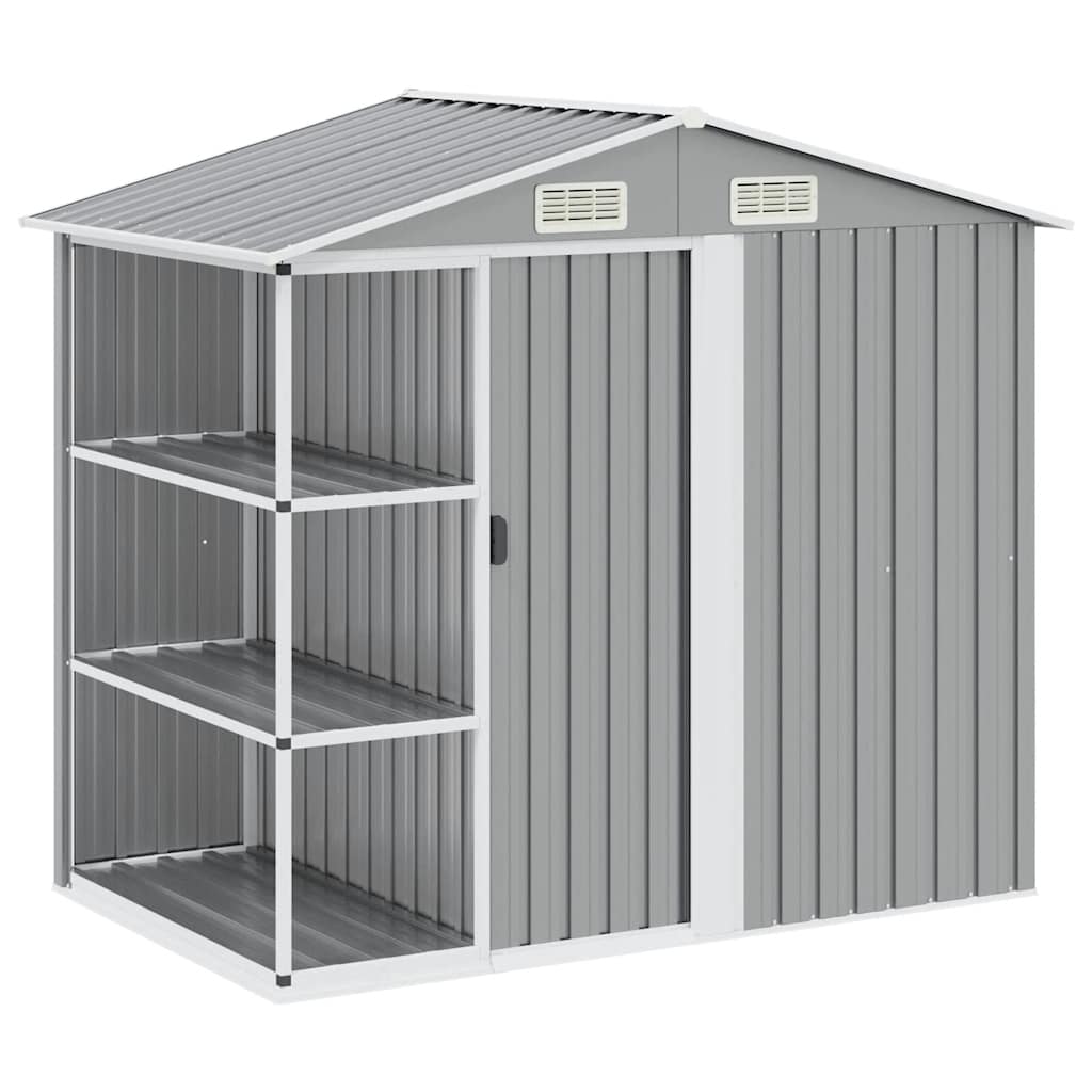 haveskur med reol 205x130x183 cm jern grå