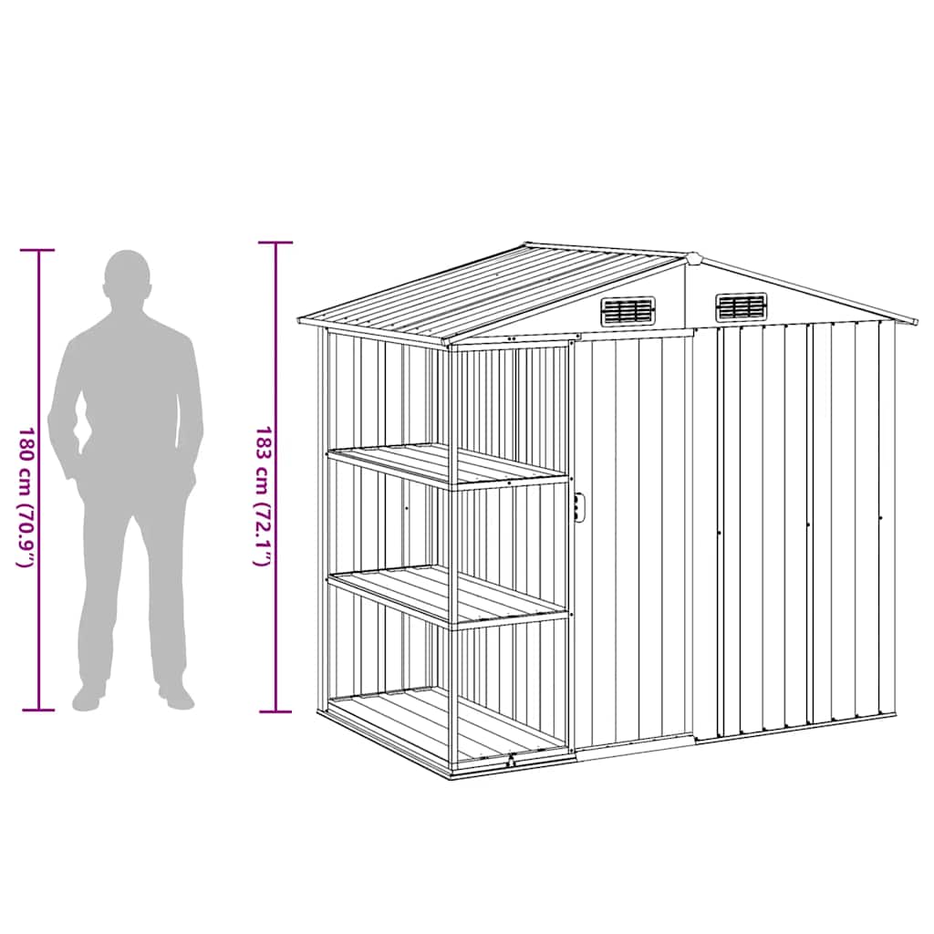 haveskur med reol 205x130x183 cm jern brun